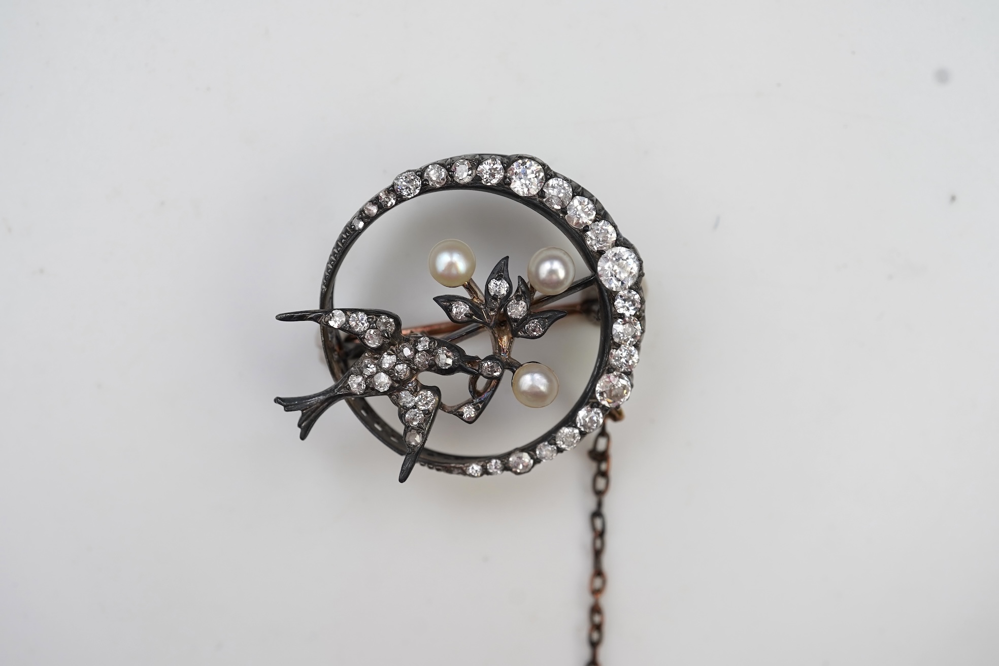 A Victorian pearl and diamond brooch, late 19th century